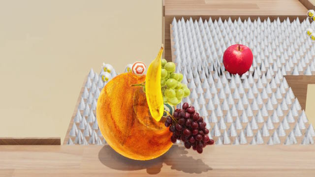 Lăn quả cầu và bám vào các vật thể để vượt qua chướng ngại vật