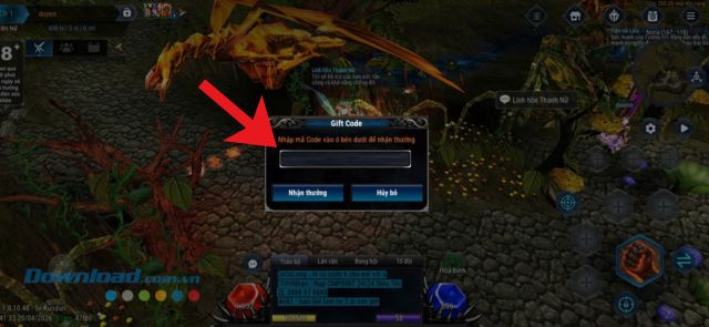 Nhập chính xác mã giftcode > Nhấn vào nút Nhận thưởng