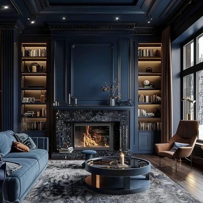 Phòng khách tông màu trầm