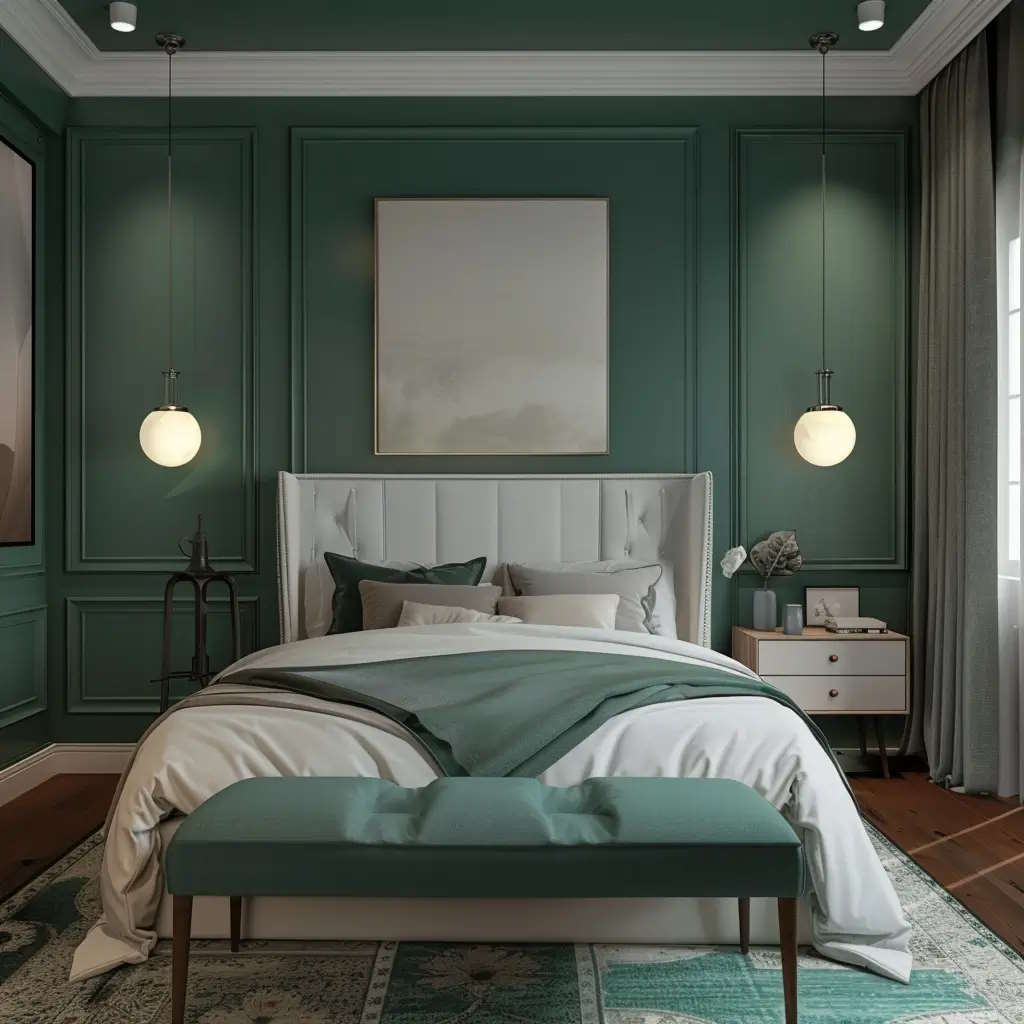 Phòng ngủ màu xanh trắng