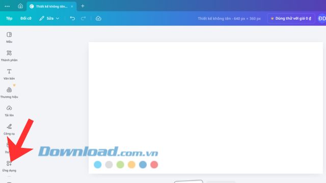 Nhấp chuột vào mục Ứng dụng