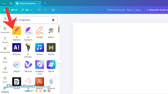 Gõ từ khóa "AI Signature" và tìm kiếm công cụ này