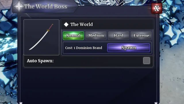 Sử dụng Dominion Brand để triệu hồi boss The World 