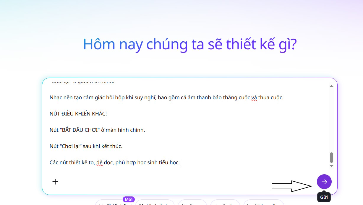 Nhập lệnh vào Canva AI và nhấn nút Gửi