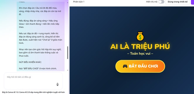 Tạo game Ai là triệu phú bằng Canva thành công