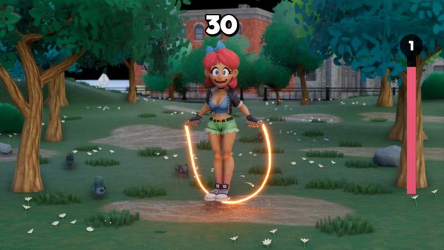 Điều khiển cô nàng Scarlet nhảy dây trên bãi cỏ để giải tỏa stress