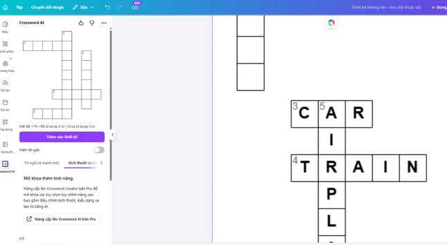 Hoàn thành game ô chữ trên Canva