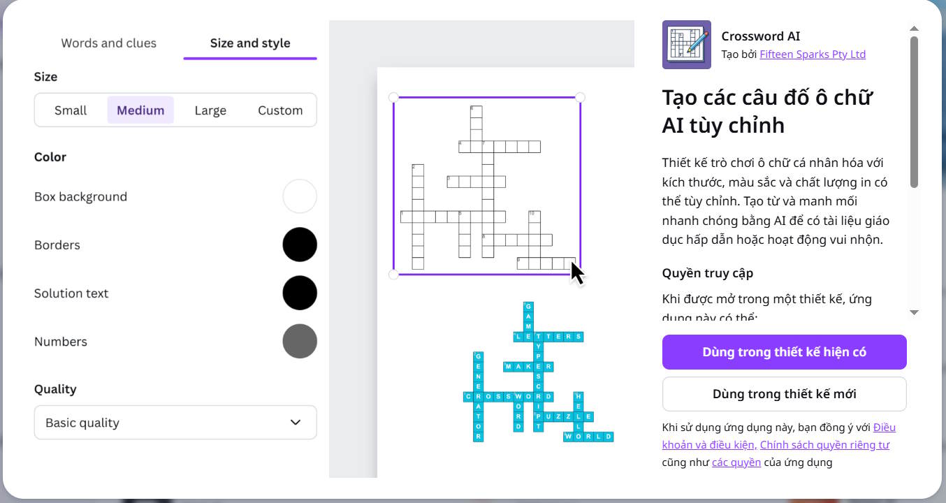 Lựa chọn thiết kế game ô chữ mong muốn