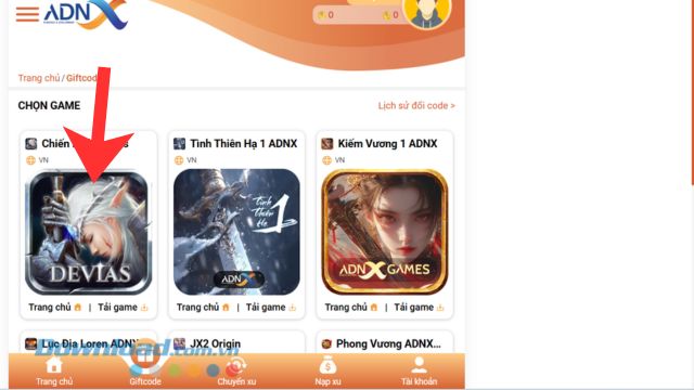 Click chuột vào game Chiến Binh Devias