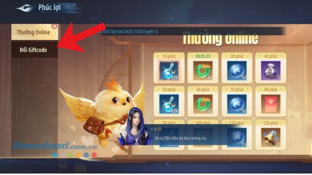 Chạm vào mục Đổi giftcode