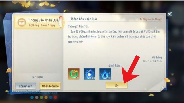 Chạm vào nút Lấy