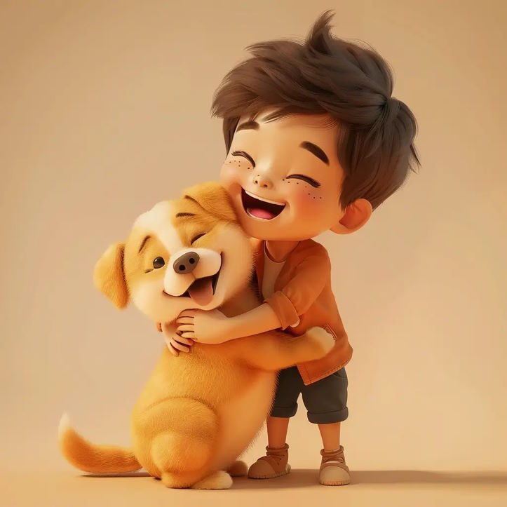 Một đứa trẻ đang ôm chó cưng