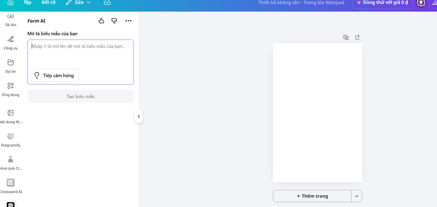 Nhập mô tả nội dung biểu mẫu muốn canva tạo