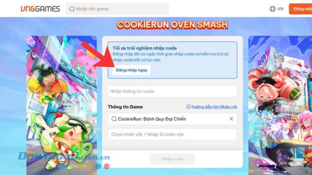 Nhấn vào mục Đăng nhập ngay