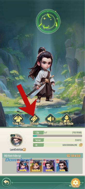 Chạm vào mục Giftcode