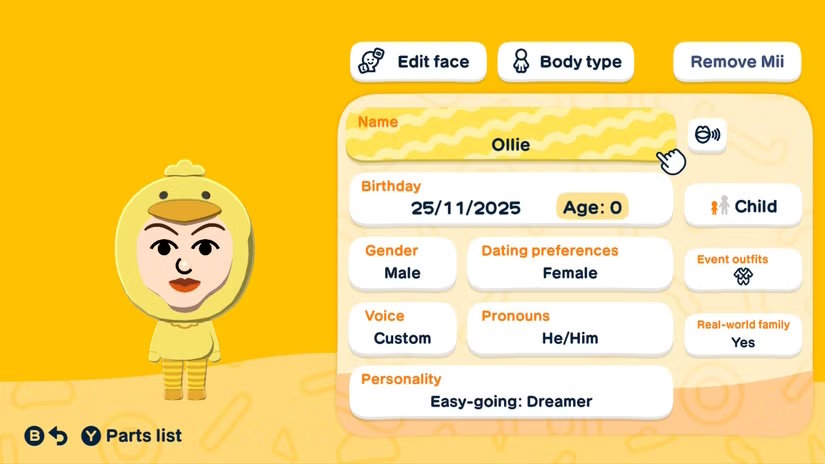 Thoải mái sửa các phần không mong muốn của Mii