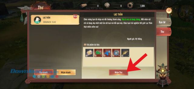 Các bạn ấn vào nút Nhận thư