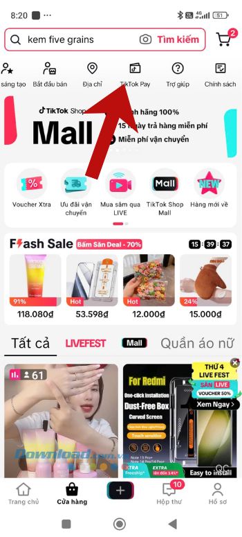 Chạm vào mục TikTok Pay