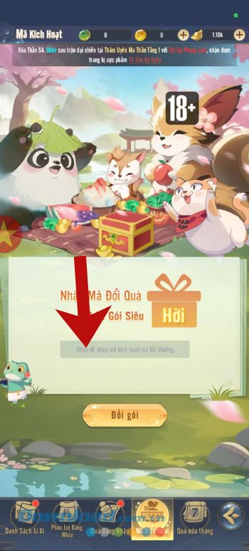 Nhập chính xác mã giftcode