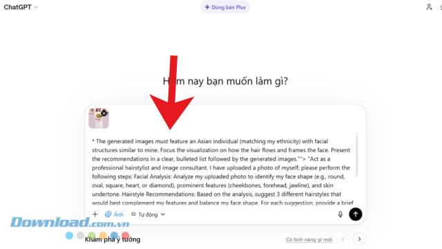Nhập mẫu câu lệnh phân tích kiểu tóc theo khuôn mặt > Nhấp chuột vào biểu tượng mũi tên đi lên