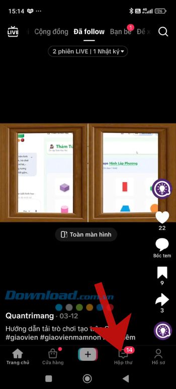 Nhấn vào mục Hộp thư