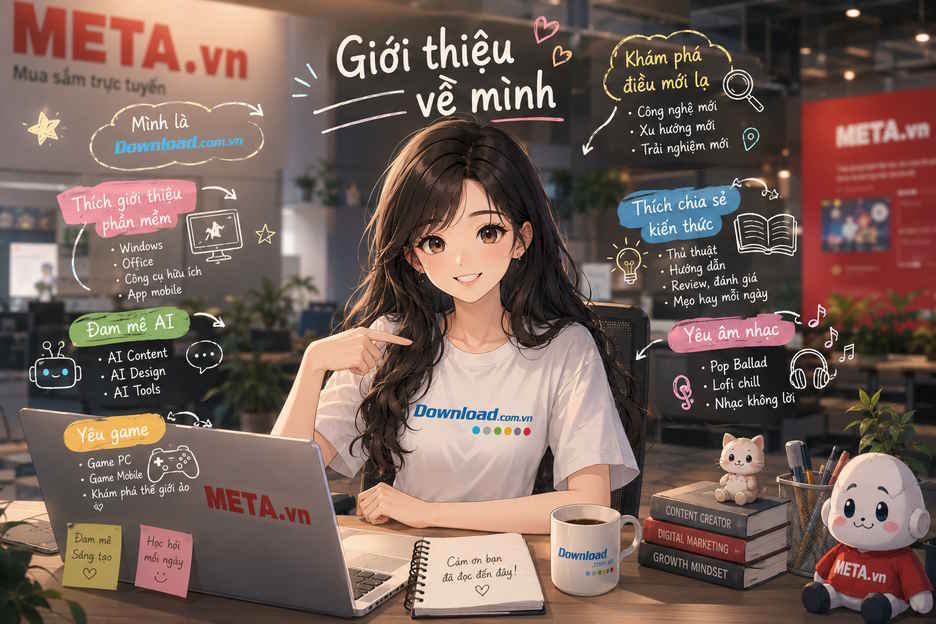 Ảnh giới thiệu bản thân kèm logo Meta