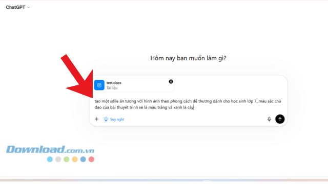 Nhập câu lệnh để tạo slide phù hợp với tài liệu > Click chuột vào biểu tượng nút Gửi.