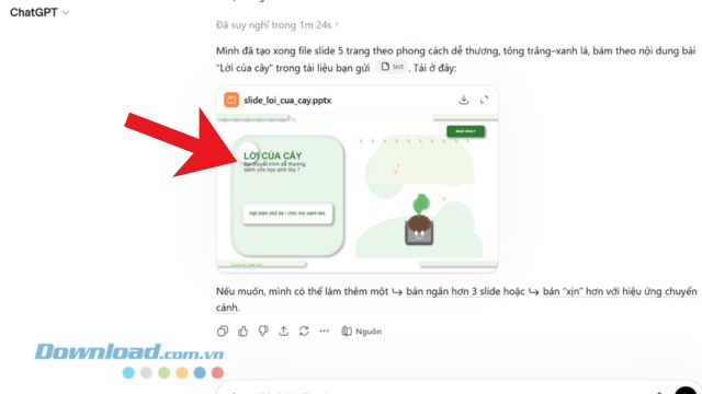 Chờ đợi một lát để hệ thống tạo slide thuyết trình và mình có thể lưu về máy