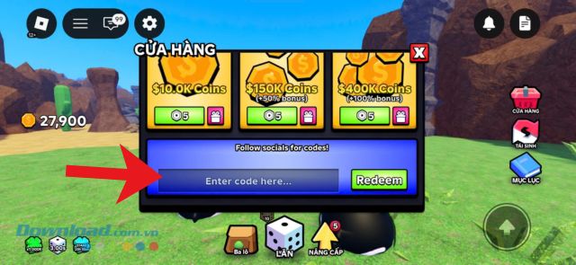 Nhập chính xác mã các mã giftcode > ấn vào nút Redeem