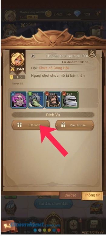 Nhấn vào mục Giftcode