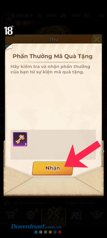Nhấn vào nút Nhận