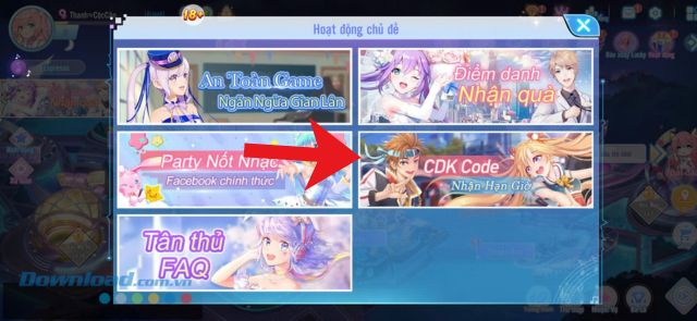 Chạm vào mục CDK Code