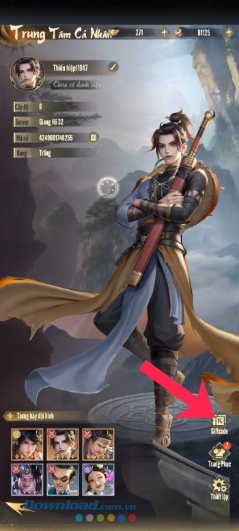 Nhấn vào mục Giftcode
