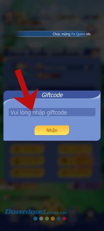 Nhập chính xác mã giftcode