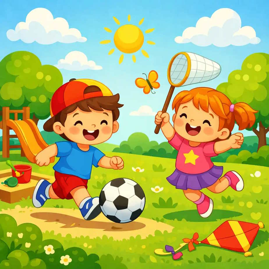 Ảnh hoạt hình hai bạn nhỏ vui chơi
