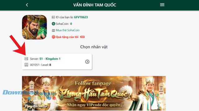 Click chuột vào phần thông tin máy chủ, tên tài khoản