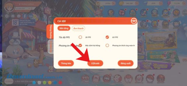 Nhấn vào nút Giftcode