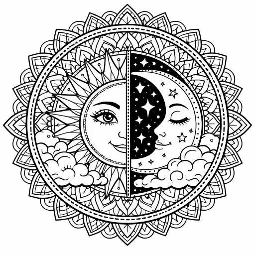 Tranh Mandala Mặt trăng và Mặt trời