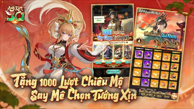 Tặng 1000 lượt chiêu mộ, say mê chọn tướng xịn