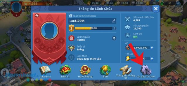 Nhấn vào mục Cài đặt trò chơi