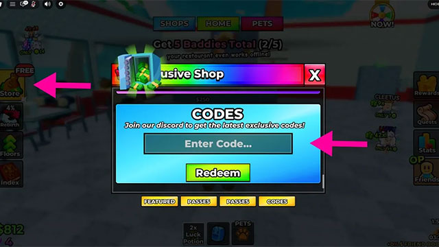 Cách nhập code game My Baddie Restaurant trong Roblox