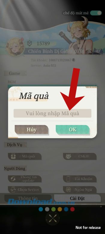 Nhập chính xác mã giftcode game
