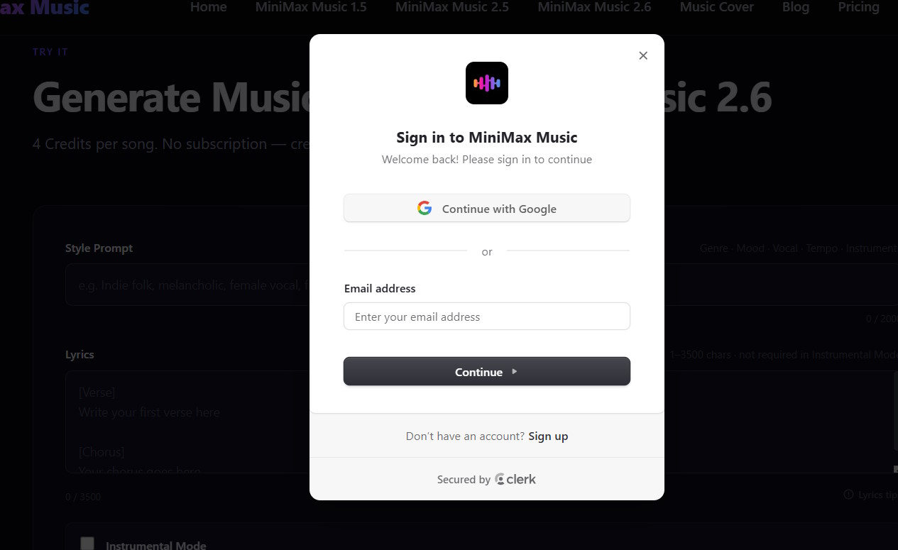 Đăng nhập Minimax Music