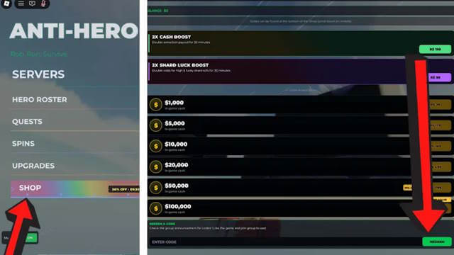Cách nhập mã trong Roblox Anti Hero