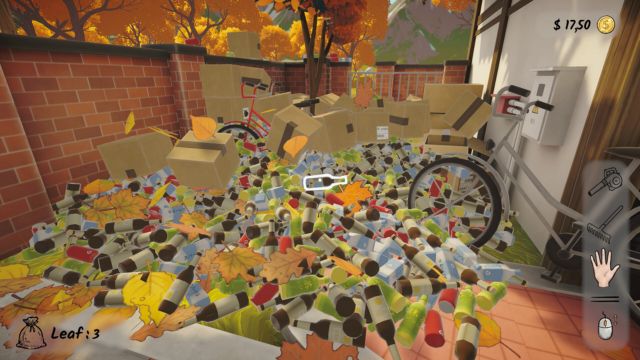 Thu gom rác vào túi, kiếm tiền và đón nhận thành tựu trong Leaf it Out game