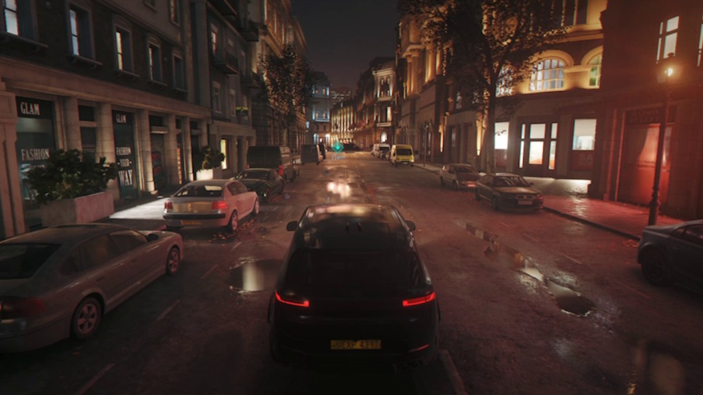 Bond drives a car in London