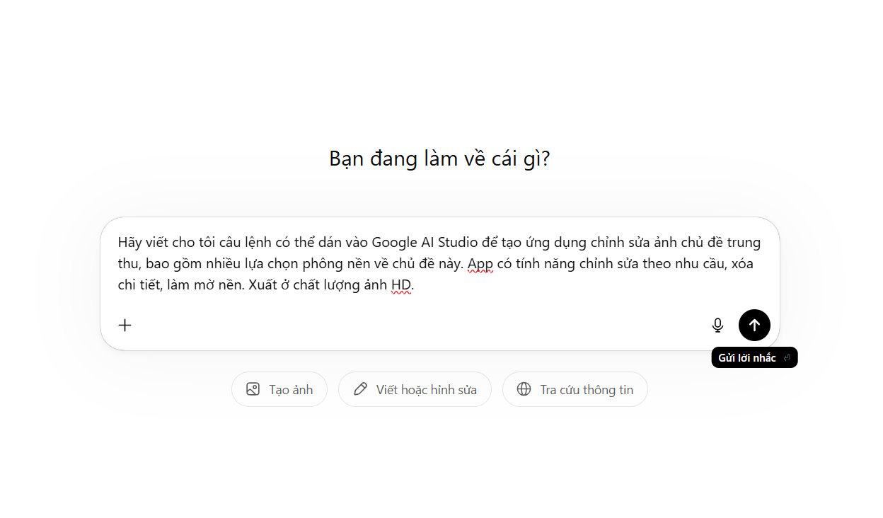 Câu lệnh tạo app Trung thu từ ChatGPT