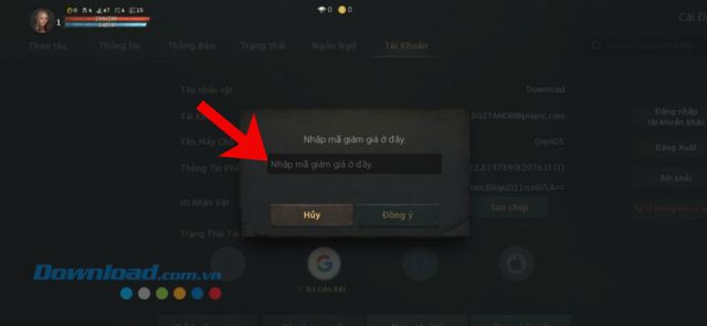 Nhập chính xác các mã code > Nhấn vào nút Đồng ý