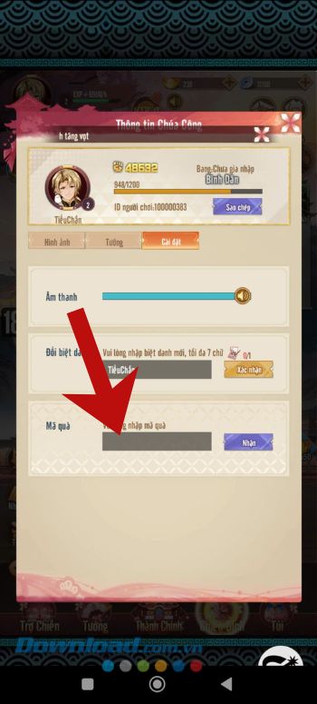 Nhập chính xác mã giftcode