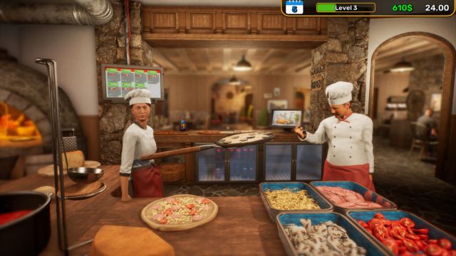 Nấu ăn, phục vụ và quản lý nhà hàng Ý trong game Pizza House Simulator